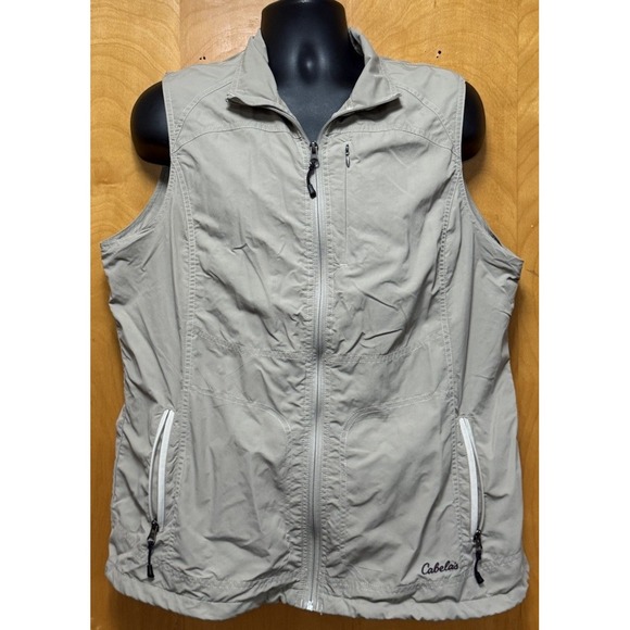 Cabela's Jackets & Blazers - Cabela's Womens Full Zip Nylon Outerwear Vest Adjustable Pockets Beige Sz XL